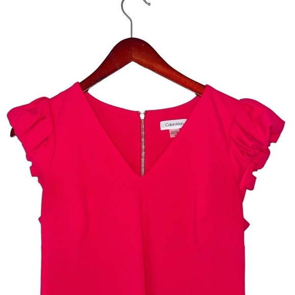 Calvin Klein ruffle v-neck sheath dress mini business career pink women’s 4 - Picture 2 of 10